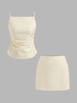Cider - Linen-blend Ruched Criss Cross Backless Cami Top With Mini Skirt
