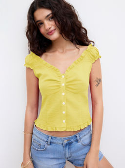 Cider - Sweetheart Lettuce Trim Shirred Blouse