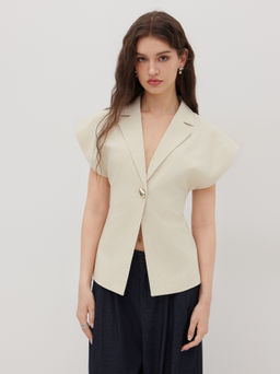 Cider - Linen-blend V-neck Dolman Sleeve Blazer Vest