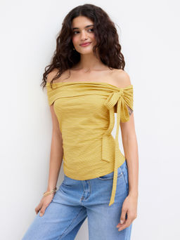 Cider - Cotton-blend Two Way Off-shoulder Striped Ruched Top
