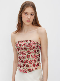 Cider - Jacquard Floral Lace Up Bandeau Top
