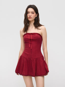Cider - Cotton Knotted Shirred Bandeau Mini Dress