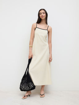 Cider - Linen-blend Square Neck Knotted Beaded Cami Midi Dress