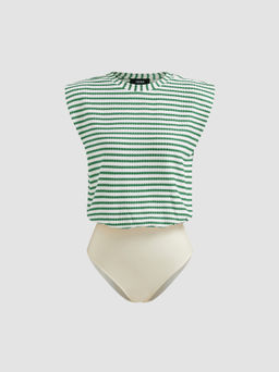 Cider - Round Neckline Stripe Bodysuit