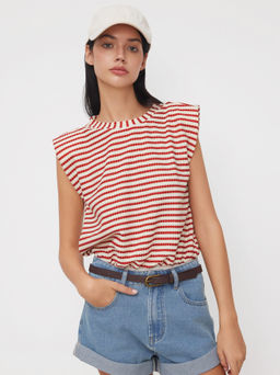 Cider - Round Neckline Stripe Bodysuit