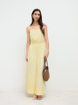 Cider - Cotton Square Neck Elastic Waist Cami Wide Leg Jumpsuit