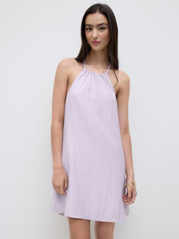 Cider - Linen-blend Halter Neckline Drawstring Mini Dress