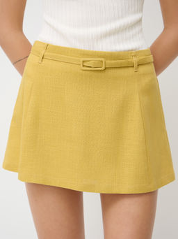 Cider - Linen-blend Mid Rise Mini Skirt With Belt
