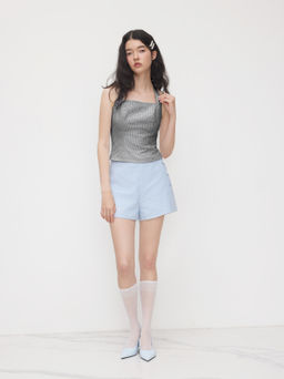 Cider - Linen-blend Halter Neckline Houndstooth Knotted Tank Top