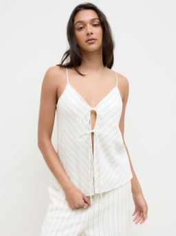 Cider - Linen-blend V-neck Stripe Front-Back Switchable Cami Top