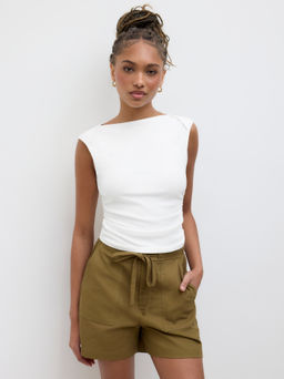 Cider - Cotton-blend Boat Neck Ruched Tank Top