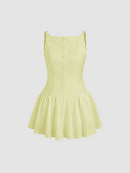 Cider - Linen-blend Boat Neck Backless Ruffle Mini Dress