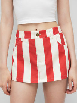 Cider - Cotton Low Rise Stripe Pocket Mini Skirt