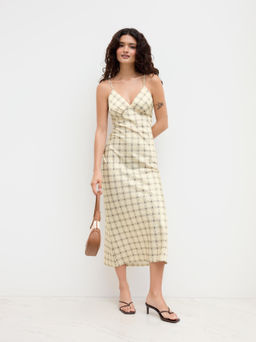 Cider - Satin V-neck Geometric Midi Cami Dress