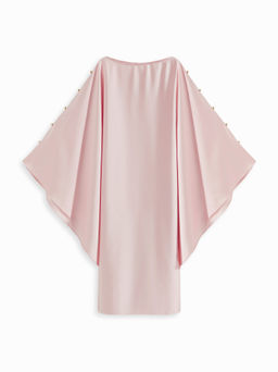 Cider - Satin Round Neckline Button Dolman Sleeve Midi Dress