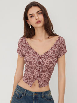 Cider - Off-shoulder & V-Neck Floral Button Through Top