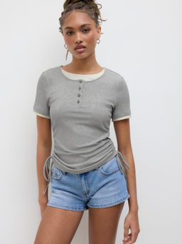 Cider - Two Tone Drawstring Short Sleeve Tee