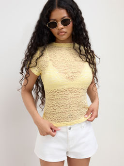 Cider - Round Neckline Texture See-through Top