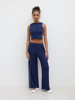 Cider - Button Through Side Stripe Crop Tank Top & Mid Rise Straight Leg Trousers