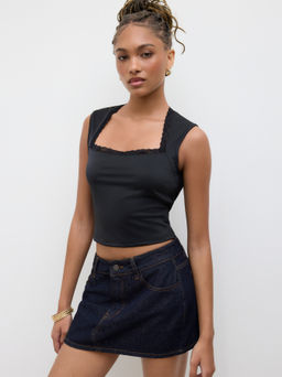 Cider - Lace Trim Backless Knotted Tank Top