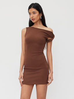 Cider - Cotton-blend Asymmetrical Neck Twist Mini Dress