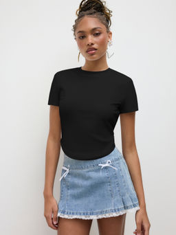 Cider - Cotton-blend Round Neckline Curve Hem Baby Tee