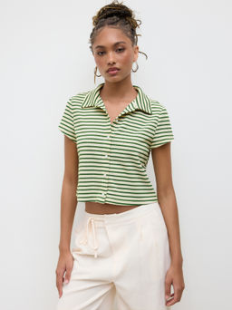Cider - Polo Collar Stripe Button Through Tee