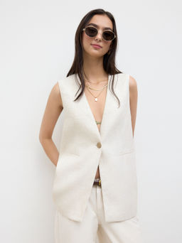 Cider - Linen-blend V-neck Oversized Blazer Vest