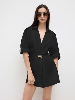 Cider - 100% Cotton V-neck Shell Metal Detail Mini Dress