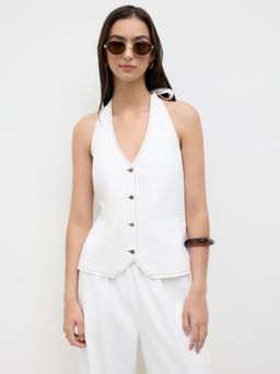 Cider - Linen-blend Halter Neckline Tie Back Oversized Top