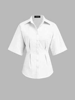 Cider - 100% Cotton Ruched Cinched Waist Split Shirt