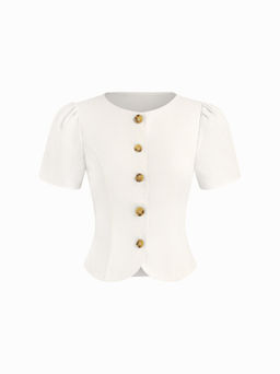 Cider - Ramie-blend Button Short Sleeve Blouse