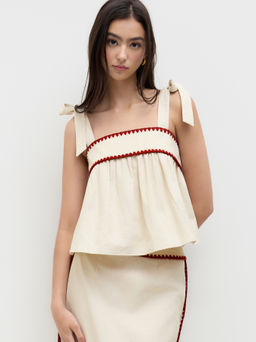 Cider - Linen-blend Knotted Contrasting Binding Oversized Cami Top