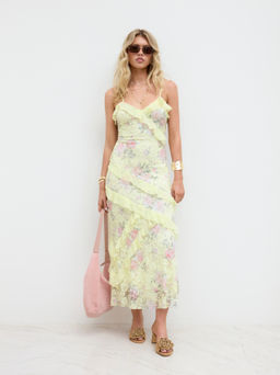 Cider - Lace V-neck Floral Ruffle Dress