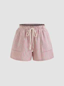Cider - 100% Cotton Mid Rise Stripe Drawstring Elastic Waist Shorts Curve & Plus