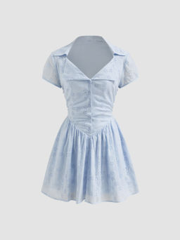 Cider - Cotton Collar Broderie Anglaise Tie Back Ruffle Mini Dress