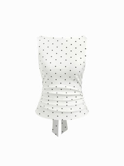 Cider - Cotton-blend Boat Neck Knotted Polka Dot Ruched Tank Top