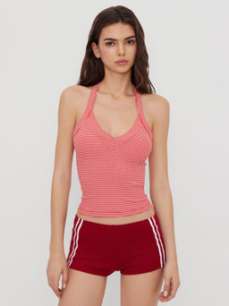 Cider - Halter Neckline Stripe Knotted Cami Top