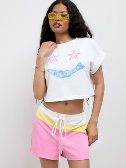 Cider - Cotton-blend Smile Starfish Graphic Oversized Tee