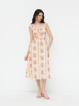 Cider - Sweetheart Neckline Floral Lace Trim Dress