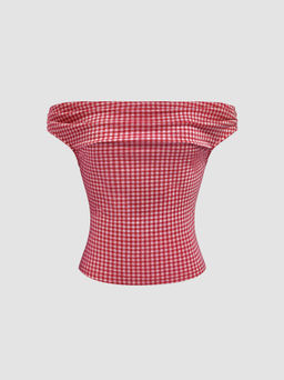 Cider - Off-shoulder Gingham Tank Top