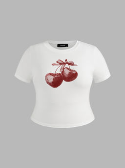 Cider - Cherry Graphic Short Sleeve Crop Tee Curve & Plus