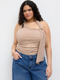 Cider - Halter Neckline Lace Ruched Top Curve & Plus