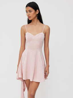 Cider - Satin Sweetheart Floral Jacquard Lace Up Ruffle Hem Corset Cami Mini Dress