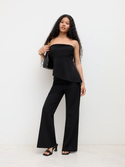 Cider - Ruched Asymmetrical Hem Bandeau Top & Mid Rise Flared Trousers