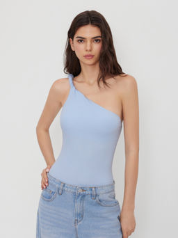 Cider - Cotton-blend Asymmetrical Neck Twist Bodysuit