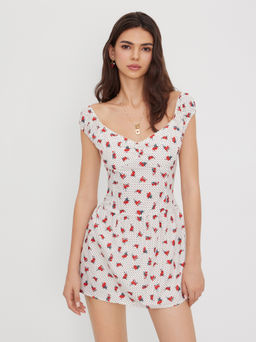 Cider - Floral Polka Dot Ruffle Mini Dress