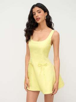 Cider - Square Neck Bowknot Mini Dress