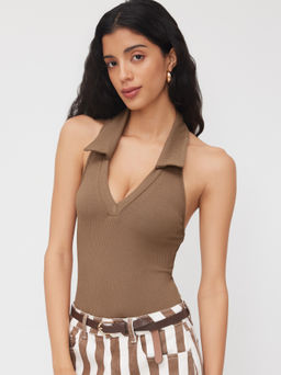 Cider - Cotton-blend Halter V-neck Bodysuit