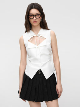 Cider - 100% Cotton Sweetheart Neckline Ruched Knotted Tank Top